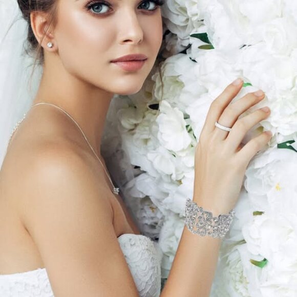 Sparkling Rhinestone Filigree Statement Cuff Bracelet - Picture 3 of 4